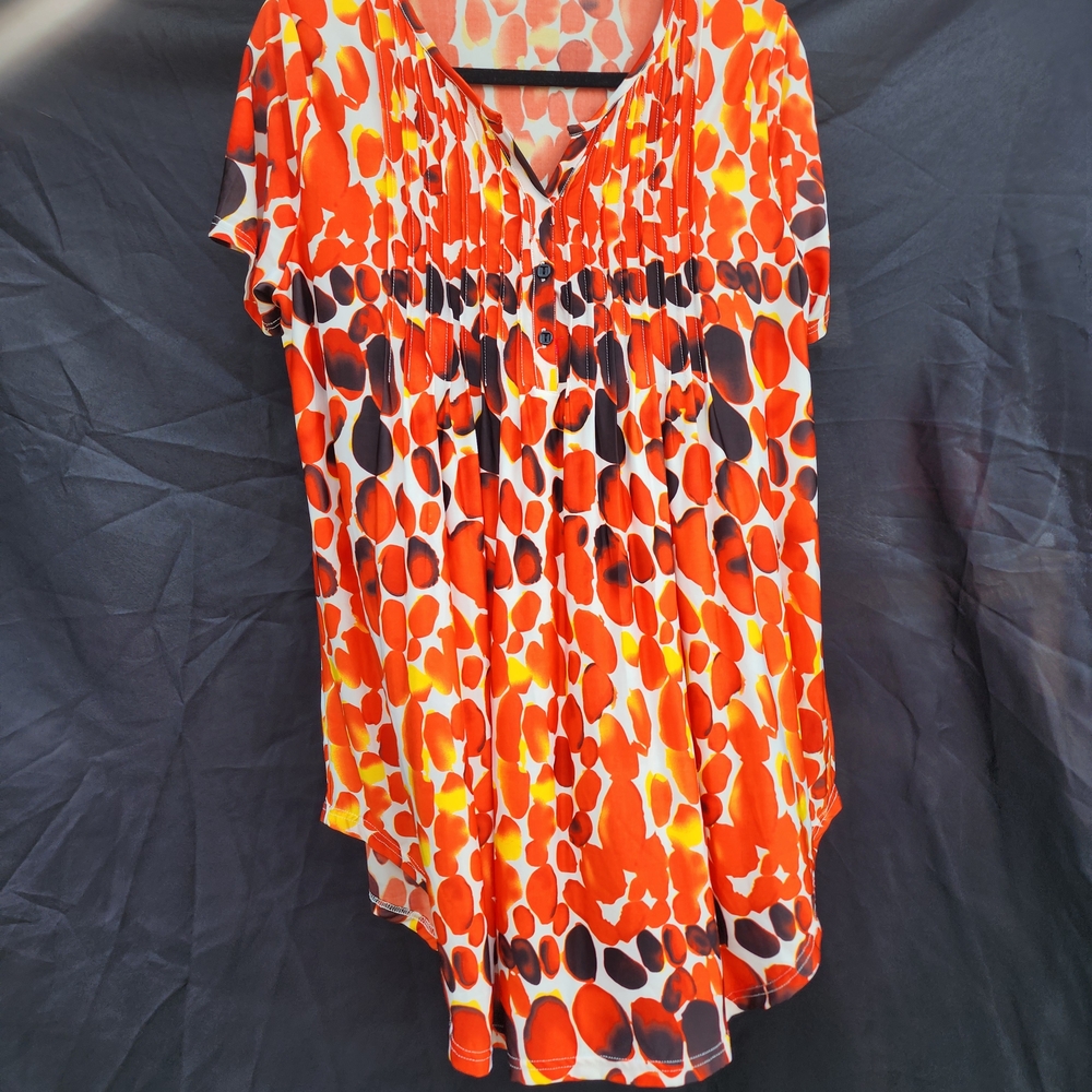 Simply Aster Short Sleeve Orange and White Blouse